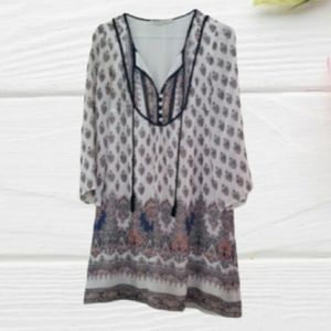 DANIEL RAINN Boho Tunic Dress White Navy Small
